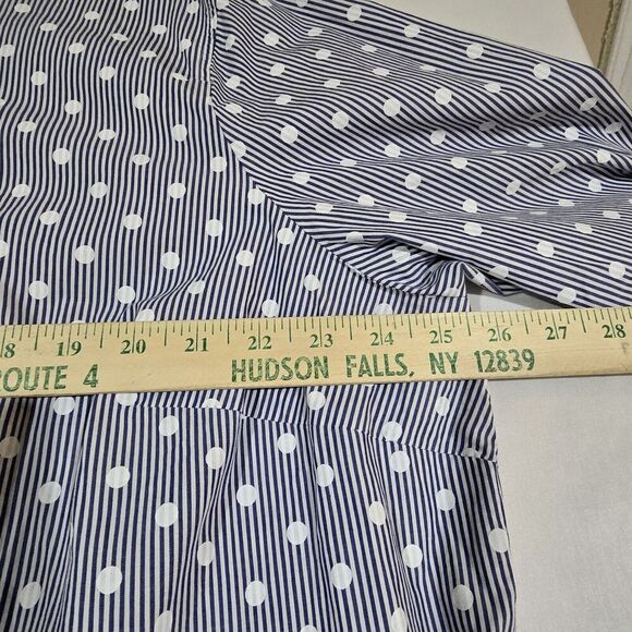 Talbots Top Womens 3X Polka Dot Button Up Long Sleeve Blue Striped Office Career - Picture 7 of 15